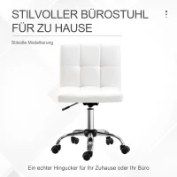 HOMCOM Bureaustoel, Draaibaar, Kunstleer, Stalen Structuur, 5 Wielen, Gepolsterd, Wit(m-5)