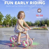 AIYAPLAY Baby Balance Bike for 1-2 Years Old, Light-up Toddler Balance Bike with Adjustable Seat, 4 Silent EVA Wheels, Pink(m-4)