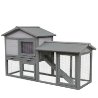 PawHut Conigliera Gabbia per Conigli in Legno da Esterno con Casetta, Spazio Aperto Recintato e Tetto 147x54x84cm(m-10)