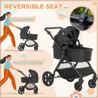 HOMCOM Foldable Baby Stoller, with Reclining Backrest, Adjustable Canopy, for Ages 0-36 Months - Black(m-4)