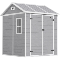 Outsunny Tuinhuis, tuinschuur met venster, afsluitbare deur, kunststof, grijs