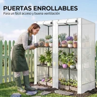Outsunny Invernadero de Exterior con Techo Inclinado 3 Estantes 2 Puertas Enrollables y Marco de Acero 144x48x152 cm Blanco(m-6)