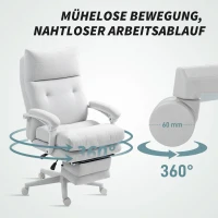 HOMCOM Rollsessel, Leinenoptik, höhenverstellbar, 160 Grad neigbar, Fußstütze, Cremeweiß(m-7)