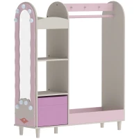AIYAPLAY Kids Clothing Rack, Kids Wardrobe with Glowing Lights Mirror, Non-Woven Drawer and Shelves for Bedroom, Ages 3-8, Pink(m-1)