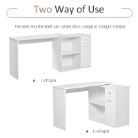 HOMCOM L-Shaped Desk, Corner Computer Desk, Adjustable Study Table with Storage Shelf, Drawer and Cabinet, Workstation for Home Office, White Wood Grain(m-5)