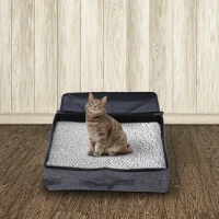 PawHut Cat Litter Box Collapsible Portable Foldable Travel Light Weight Toilet Tray For Small Kitty - Grey(m-2)