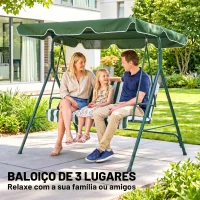 Outsunny Baloiço de Jardim de 3 Lugares com Almofada Toldo Ajustável e Estrutura de Metal 172x110x153cm Verde e Branco(m-6)