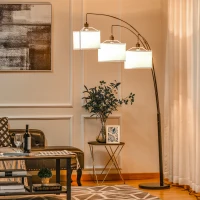 HOMCOM Lampada da Terra 3 Luci e Braccia Flessibili Base in Marmo Altezza 205cm(m-2)