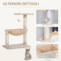 PawHut Torre per Gatti max 3.6kg con Amaca e Pallina Appesa, in Legno e Peluche, 50x36x70 cm, Beige(m-5)