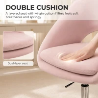 HOMCOM Velvet Desk Chair, Modern Office Chair with Height-Adjustable, Wheels, for Home Study Bedroom, Pink(m-6)