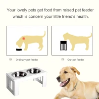 PawHut Raised Dog Feeding Bowls with Stand, Stainless Steel for Medium Dog, 58L x 31W x 25H cm - White(m-4)