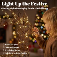Outsunny Lighted Reindeer and Sleigh Set, 2-Piece PP Rattan Outdoor Christmas Decoration with LEDs, 8 Modes, Daily Timer(m-5)