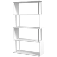 HOMCOM S Shape Bookcase, 5 Tiers Bookshelf, Modern Freestanding Storage Shelf for Home Office, Study, Living Room, 80 x 30 x 145cm, White(m-10)