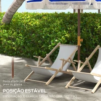 Outsunny Chapéu de Sol de Praia com Franjas Ø190x210 cm com Proteção UV40+ Resistente ao Vento Impermeável Bolsa de Transporte Azul e Branco(m-6)