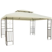 Outsunny Cenador de Jardín 4x3m con Doble Techo Estructura de Acero Anti-UV para Exterior Patio Terraza Blanco Crema(m-1)