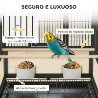 PawHut Gaiola para Pássaros de 2 Níveis com Rodas Painéis Acrílicos Comedouros Prateleira Bandejas Amovíveis  48x46x134,5 cm Preto(m-6)