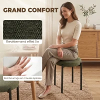 HOMCOM Lot de 4 Tabourets Empilables Ronds avec Assise Rembourrée, sans Dossier, Gain de Place, 45 x 45 x 47,5 cm, Vert Foncé(m-5)