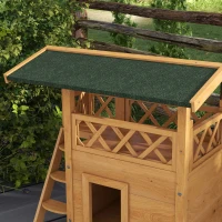 PawHut Kattenhuis Kattenhut Huisdierhut, met dak van asfalt, 2 verdiepingen, 1 ladder, natuurlijk + groen(m-7)