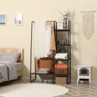HOMCOM Suporte para Cabides com 4 Prateleiras de Armazenamento e Barra de Pendurar Estilo Industrial 101x39x160cm Marrom e Preto(m-9)