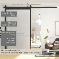 HOMCOM Schuifdeurset, stil & soepel, voor hout- & cementmuren, 244cm, Staal, Zwart(m-5)