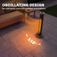 Outsunny 2000 W Electric Infrared Patio Heater, Free Standing Oscillating Outdoor Garden Heater with Knob/Remote Control, Black(m-5)