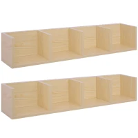 HOMCOM Wall Mount 84 CD / 56 DVD/Blu-ray/ Media Storage Rack 4 Cubes, Wooden Shelf Organiser Unit Bookcase Display, Set of 2, Natural Wood Finish(m-1)