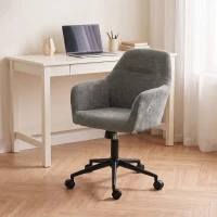 HOMCOM Cadeira de Escritório em Chenille com Rodas, Função Basculante, Altura Ajustável e Acolchoamento Espesso, Cinzenta(m-9)
