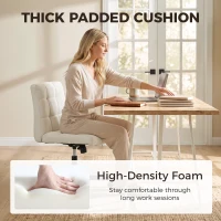 HOMCOM Armless Office Chair, Cross Legged Linen Computer Desk Vanity Chair with Wide Seat, Rocking Function, Beige(m-5)