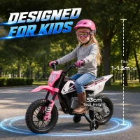 AIYAPLAY Kids Electric Motorcycle, 12V Ride On Motorbike with Training Wheels, Soft Start, Suspension, Music for 3–6 Years, Pink(m-8)