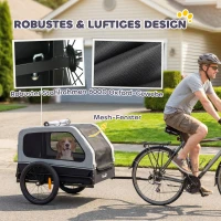 PawHut Opvouwbare Fietsaanhanger voor Middelgrote Honden tot 20kg Helling, Reflectoren, Lijn en Vlag Grijs(m-9)