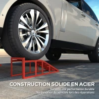 HOMCOM Lot de 2 Rampes d'Accès pour Voiture 3T en Acier, Surface Antidérapante, 83,5 x 30,5 x 27 cm, Rouge(m-4)