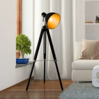 HOMCOM Lampadaire trépied style industriel hauteur réglable abat-jour ajustable E27 40W max. 65 x 65 x 108-152 cm bois métal noir et doré(m-9)