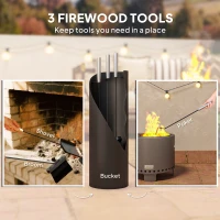 Outsunny 4 Pieces Fireplace Tools Set, Metal Fireplace Accessories Fireside Companion Set with Broom, Shovel, Poker and Bucket, Black(m-4)
