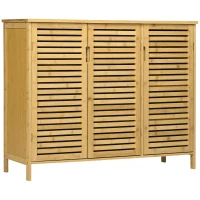 HOMCOM Sapateira de Entrada com 3 Portas de Persiana Prateleiras Ajustáveis para 16 Pares de Sapatos 100x35x80 cm Natural(m-12)