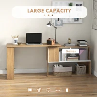 HOMCOM Scrivania Angolare con Piano Girevole a 360° e 5 Ripiani, 120x110x74.5 cm, Color Legno, Bianco(m-4)