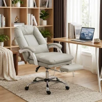 HOMCOM Ergonomic Executive Office Chair, Reclining Desk Chair with Lumbar Support, Footrest, Plush Thick Cushion, Khaki(m-2)