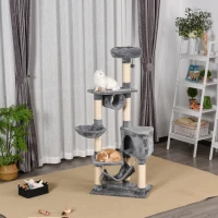 PawHut  Arbre à chats multi-équipements griffoirs grattoirs plateformes tunnel niche hamacs jouet suspendu gris(m-10)