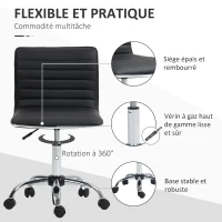 HOMCOM Chaise bureau fauteuil de bureau à roulettes pivotante hauteur réglable siège rembourrée 48 x 52 x 78-90 cm noir(m-6)