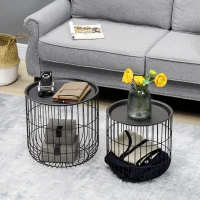 HOMCOM Set van 2 Skandi Design bijzettafels met opbergruimte, stapelbaar, zwart(m-7)