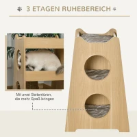 PawHut Katzenbett dreistöckiges Katzenhaus mit Löcher weichen Kissen Polyester MDF Natur+Weiß+Grau 50 x 43 x 74 cm(m-6)