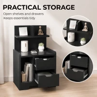 HOMCOM Bedside Table, Small Bedside Cabinet with 2 Drawers and Storage Shelves for Bedroom, Black Wood Effect(m-5)