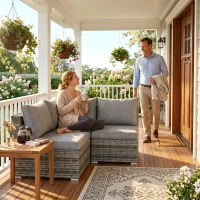 Outsunny Outdoor PE Rattan Corner Sofa, Garden Wicker Furniture Single Sofa Chair w/ Cushions, Light Grey(m-8)