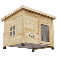 PawHut Kattenhuis Kattenhut Kattenhol, weerbestendig, Kat 6 kg, 57 cm x 45 cm x 43 cm, Natuur(m-7)