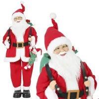 HOMCOM 4ft Singing Dancing Santa Claus, Standing Christmas Animated Santa Figure with Sack, Hanging Elf, Sound/Touch Activated(m-13)