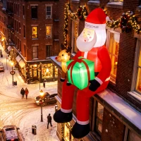 Outsunny 9.3ft Giant Christmas Inflatable Hanging Santa Claus Sitting w/ Reindeer, Gift Box(m-8)