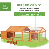 PawHut Cușcă de găini pentru grădină, potrivită pentru 4-8 găini, din lemn cu plasă metalică și acoperiș rabatabil, 240x112,5x76 cm, portocalie(m-6)