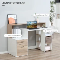 HOMCOM Computer Desk with Drawers and Storage Shelves, Office Desk Writing Table with Printer Stand, Large Workstation for Study Play Work Home Office, 137 x 55 x 92cm, Oak(m-5)
