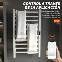 HOMCOM Toallero Eléctrico de Pared con Wi-Fi 10 Barras Temperatura Ajustable y Temporizador IPX4 45x11x80 cm Blanco(m-4)