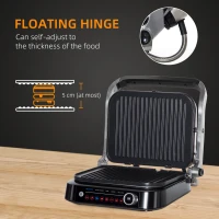 HOMCOM Health Grill & Panini Press, 2100W Electric Non-stick Grill with 180° Flat Open, Drip Tray, Removable Plate, Floating Hinges and 8 Automatic Settings(m-4)