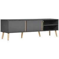 HOMCOM Meuble TV pour télévision jusqu'à 55 pouces scandinave 2 portes 2 niches avec passe-câbles 150 x 35 x 45 cm gris foncé(m-11)